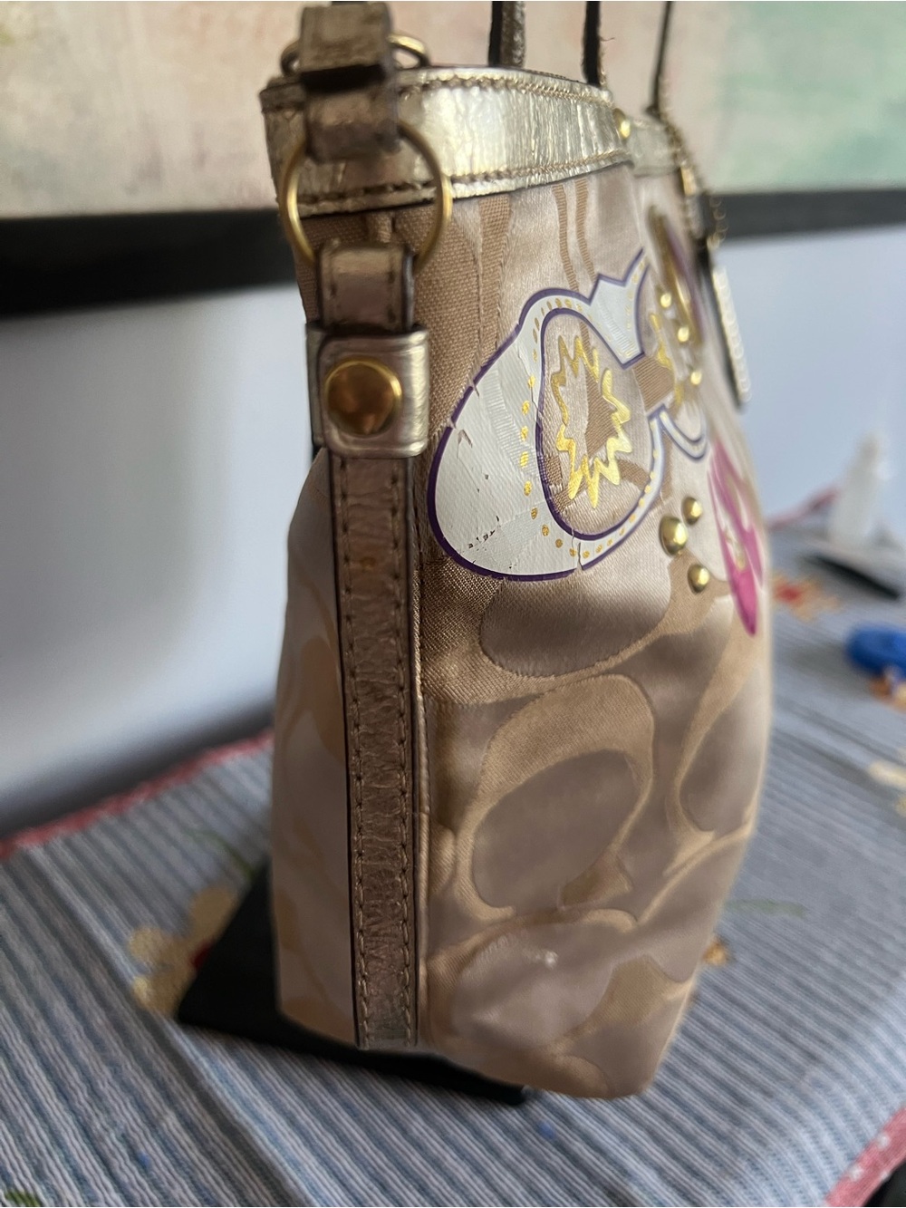 Coach 2011 Gold Signature Tote with Multicolor Graphic Accents - Picture 9 of 14